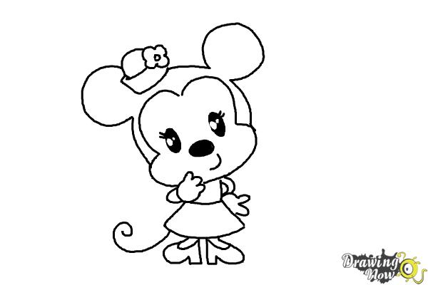 How to Draw Chibi Minnie Mouse - DrawingNow