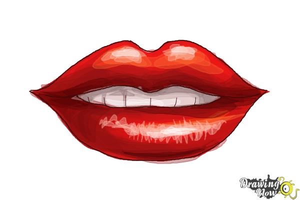 How to draw lips Male female smiling from the side