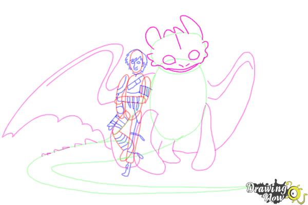 How to Draw Hiccup and Toothless from How to Train Your Dragon 2 - Step 9