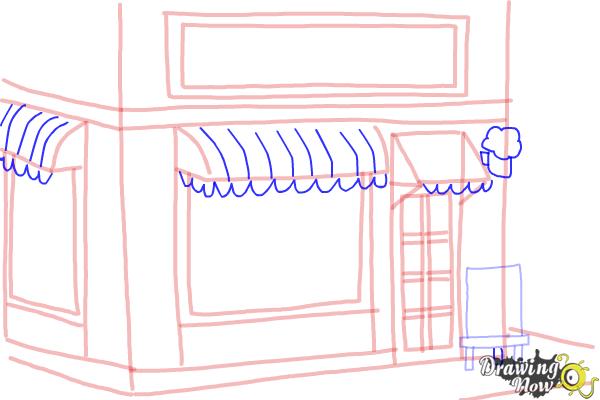 How to Draw a Simple Cake Shop - Step 13