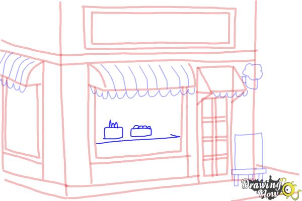 How to Draw a Simple Cake Shop - Step 14
