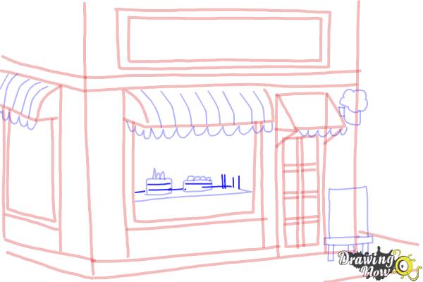 How to Draw a Simple Cake Shop - Step 15