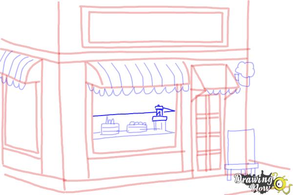How to Draw a Simple Cake Shop - Step 16