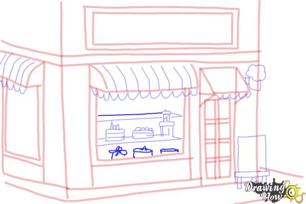 How to Draw a Simple Cake Shop - Step 17
