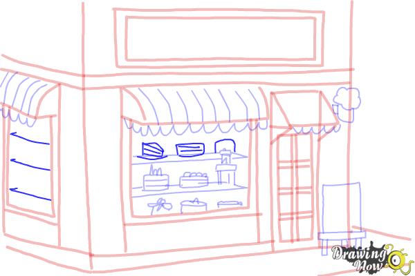How to Draw a Simple Cake Shop - Step 18