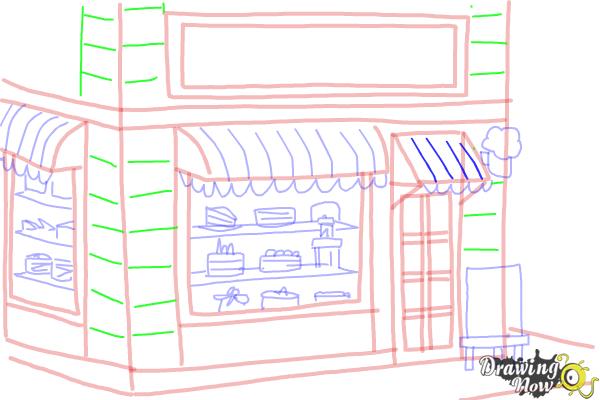 How to Draw a Simple Cake Shop - Step 20