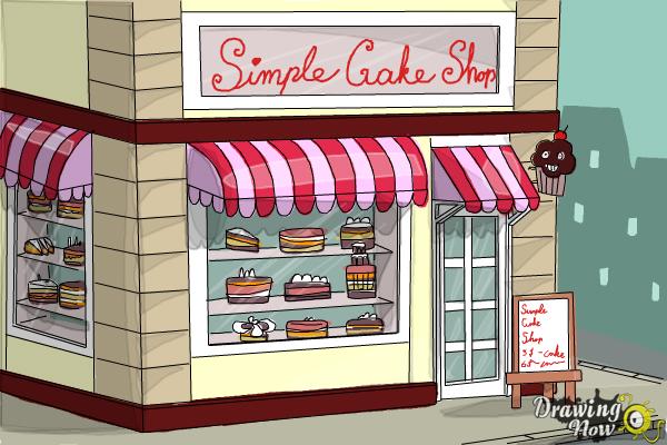 How to Draw a Simple Cake Shop - Step 22