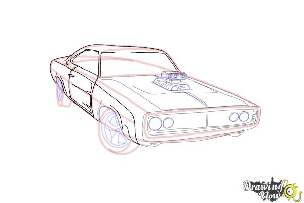 How to draw a 1970 Dodge Charger from The Fast and the Furious - Step 7