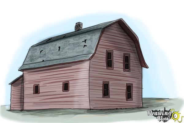 How to Draw an Old Farm House - Step 13