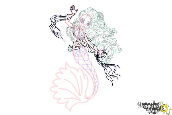 How to Draw Sirena Von Boo from Monster High Freaky Fusion - Step 18