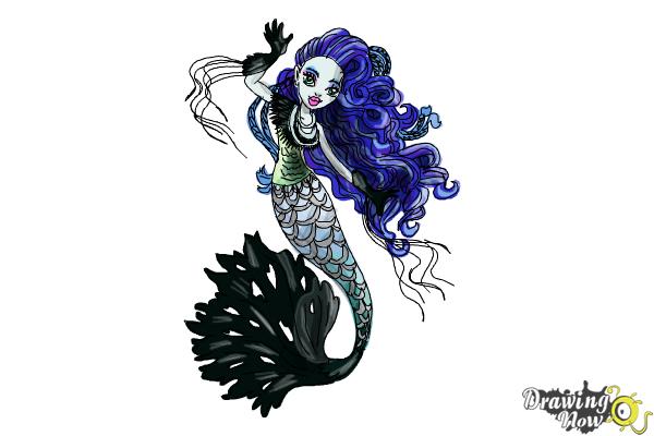 How to Draw Sirena Von Boo from Monster High Freaky Fusion - Step 20