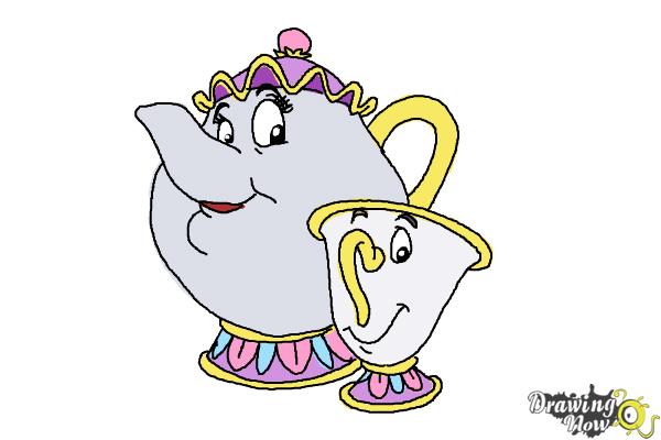 How to Draw Mrs. Potts And Chip from Beauty And The Beast - Step 11