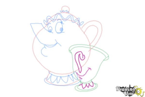 How to Draw Mrs. Potts And Chip from Beauty And The Beast - Step 8