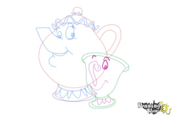 How to Draw Mrs. Potts And Chip from Beauty And The Beast - Step 9