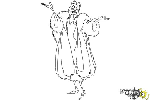 How to Draw Cruella De Vil, Disney Villain - DrawingNow