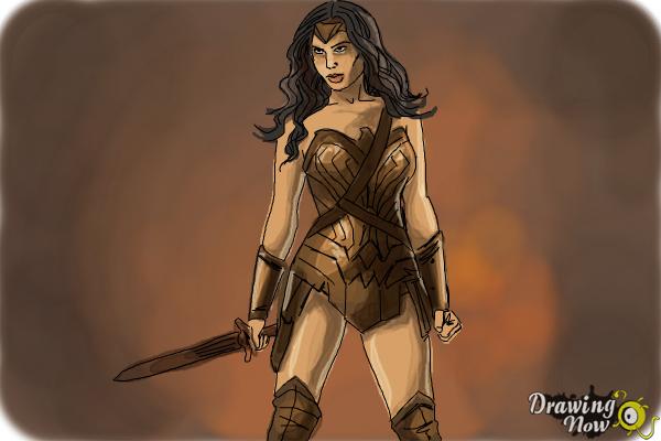 How to Draw Gal Gadot As Wonder Woman from Batman Vs Superman - Step 10