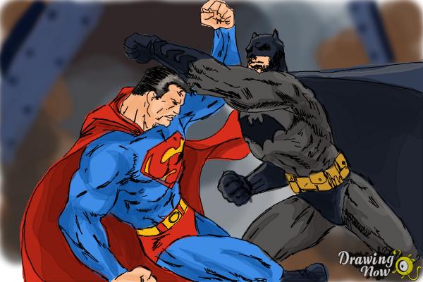 How to Draw Batman VS Superman - Step 16