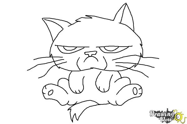 Easy How to Draw Grumpy Cat Tutorial, Grumpy Cat Coloring Page