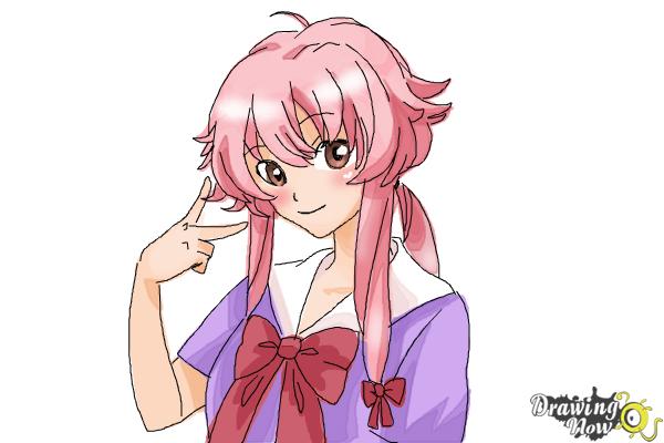 How to Draw Gasai Yuno from Mirai Nikki - Step 12