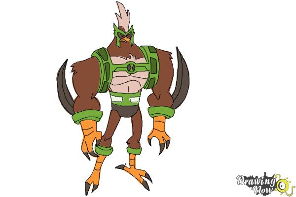 How to Draw Kickin' Hawk from Ben 10 Omniverse - Step 10