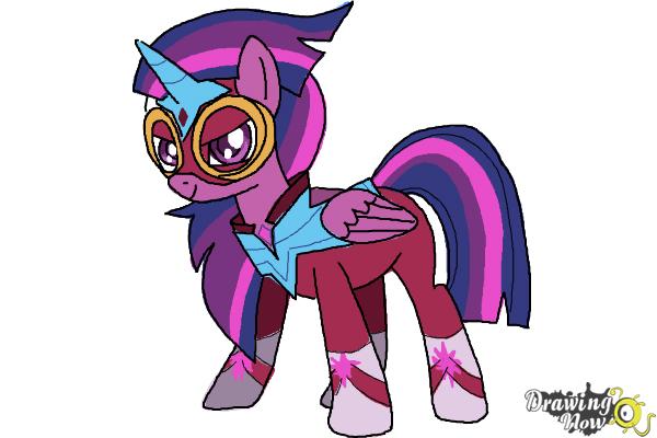 How to Draw Twilight Sparkle, Masked Matter-Horn from Power Ponies - Step 10