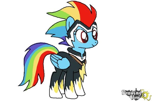 How to Draw Rainbow Dash, Zapp from Power Ponies - Step 11