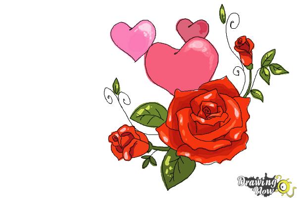 How to Draw Valentine Roses - Step 16