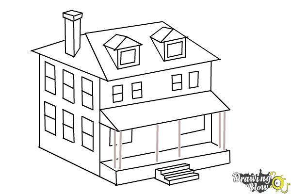 how to draw a 2 story house