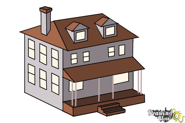 How to Draw a House, Two Story House - Step 11