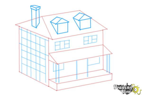 How to Draw a House, Two Story House - Step 8