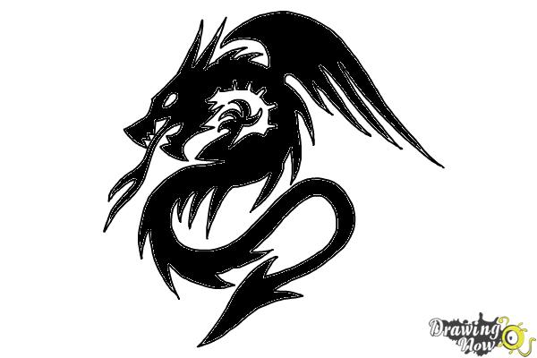 How To Draw A Tribal Dragon Tattoo Design - Youtube