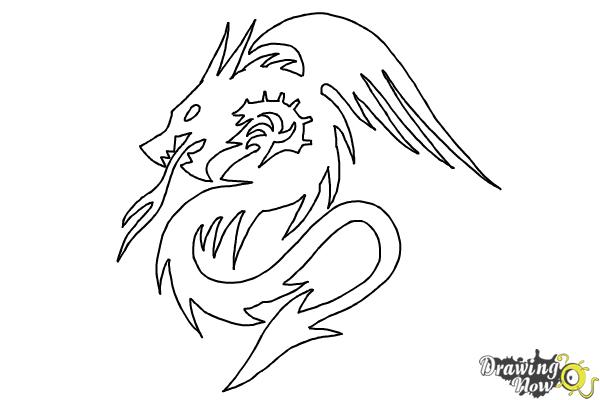 How to Draw a Dragon Tribal Tattoo - Step 9