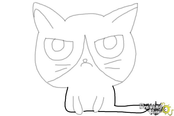 Easy How to Draw Grumpy Cat Tutorial, Grumpy Cat Coloring Page