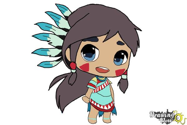 How to Draw Cute Native American Girl - Step 22