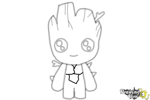 How to Draw Baby Groot from Guardians of the Galaxy - Step 10