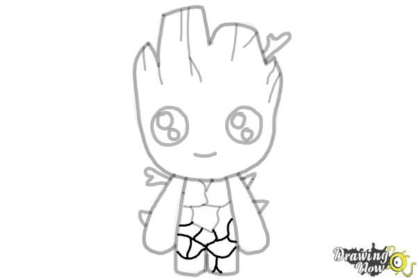 How to Draw Baby Groot from Guardians of the Galaxy - Step 11