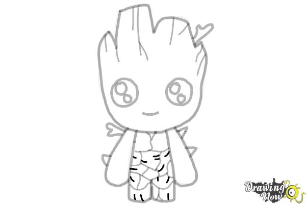 How to Draw Baby Groot from Guardians of the Galaxy - Step 12