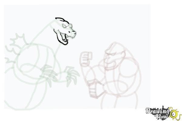 How to Draw King Kong Fighting Godzilla - Step 11