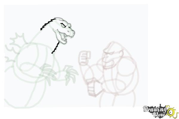 How to Draw King Kong Fighting Godzilla - Step 12