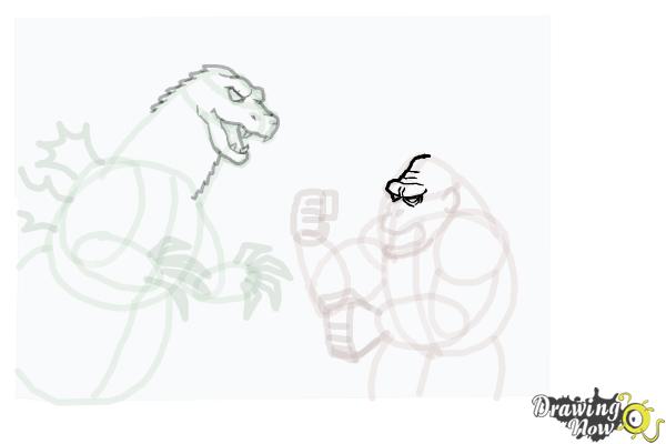 How to Draw King Kong Fighting Godzilla - Step 13