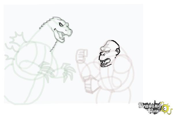 How to Draw King Kong Fighting Godzilla - Step 14