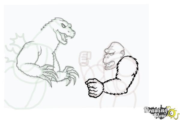 How to Draw King Kong Fighting Godzilla - Step 17