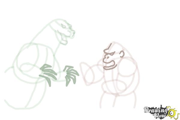 How to Draw King Kong Fighting Godzilla - Step 8