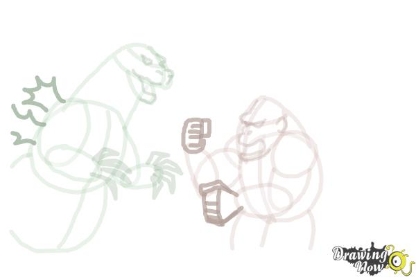 How to Draw King Kong Fighting Godzilla - Step 9